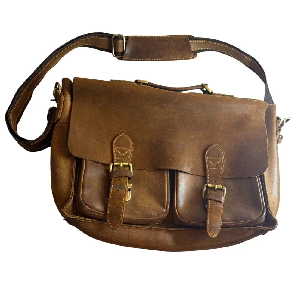 Distressed Brown Leather Messenger Bag Laptop Satchel Briefcase Crossbody Rugged